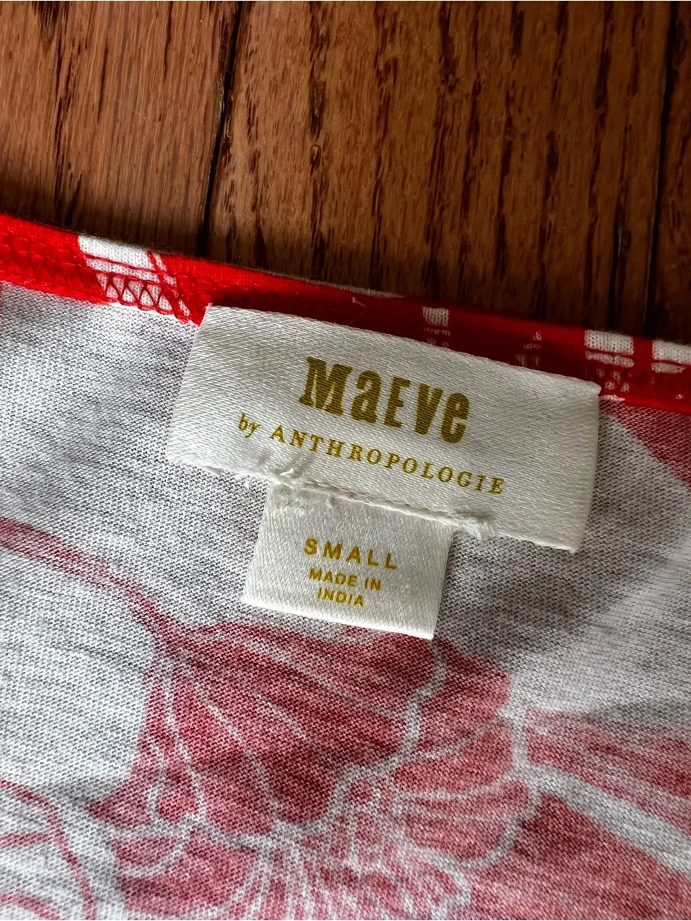 Maeve Anthropologie Red White Floral Puff Sleeve Smocked Top Boho Size S